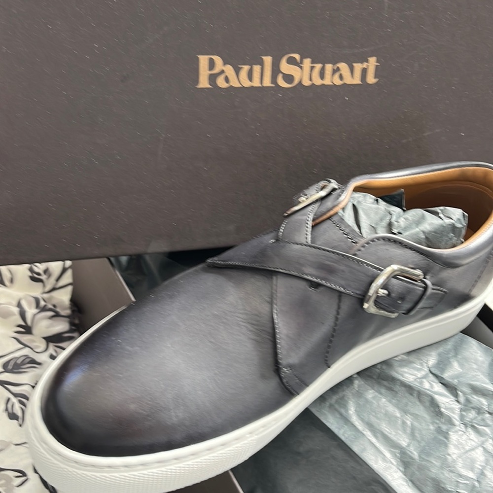 Paul Stuart Men's Black Leather Monk-Strap Sneaker